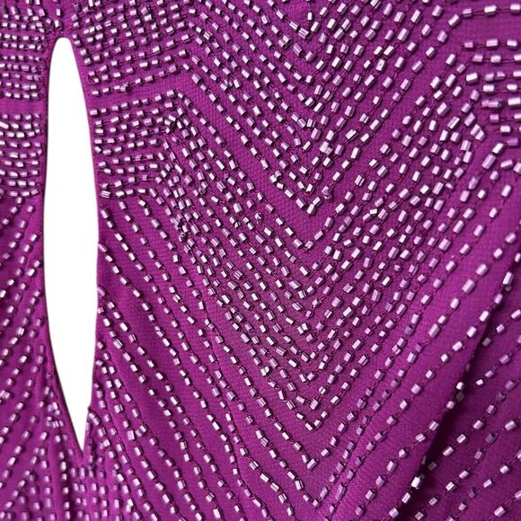 NWOT Aidan Mattox Magenta Beaded Keyhole Cutout Dress Size 2 - Picture 4 of 6